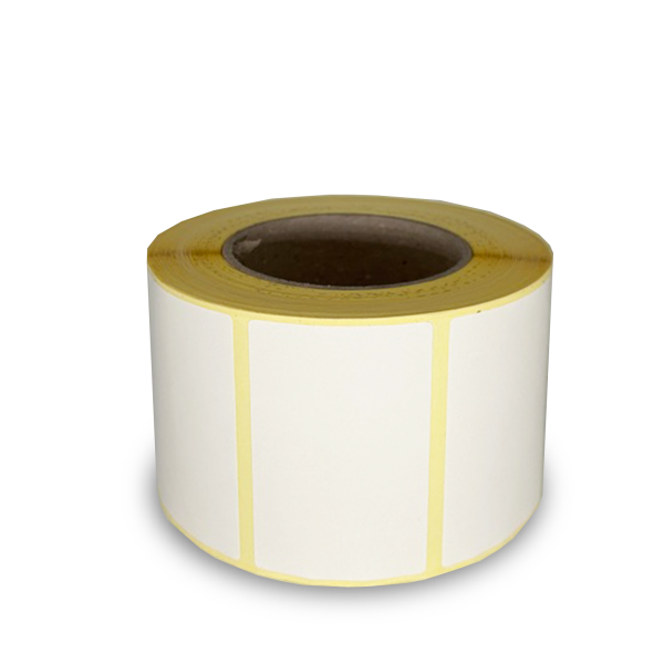 Papieretikett 78 x 51 •Coat80 •weiß seidenmatt •perm •Ø 76/115 •1200 Eti./Rolle •außen